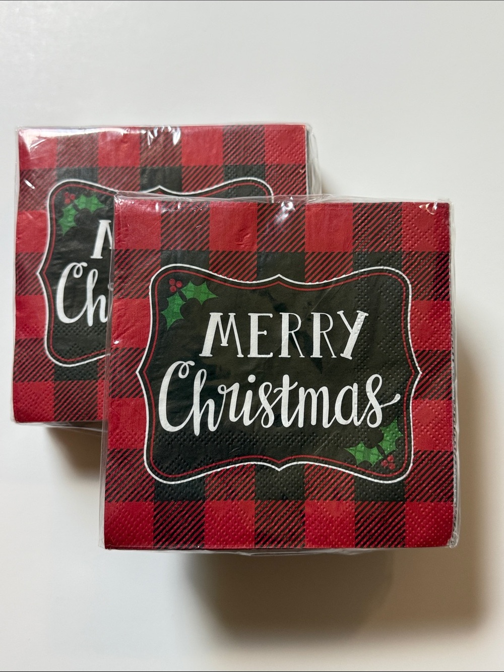 Brother Sister Design Studio Merry Christmas Buffalo Plaid Beverage Napkins 2 Pk